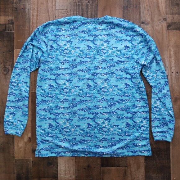 Reel Legends Mens Large Long Sleeve Sun Shade Blue Pixel Camo Digital UV - Picture 5 of 5